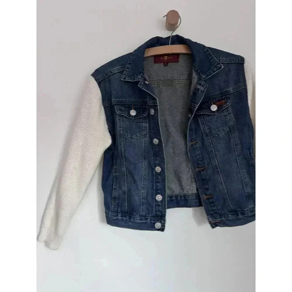 7 For All Mankind Size Medium Denim And Knit Sleeves Jacket - Picture 2 of 9